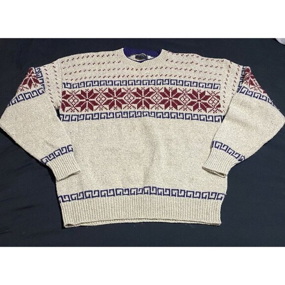 Continental Other - Vntg Continental USA Made Adult L Snowflake Beige/Red/Blue PullOver Knit Sweater